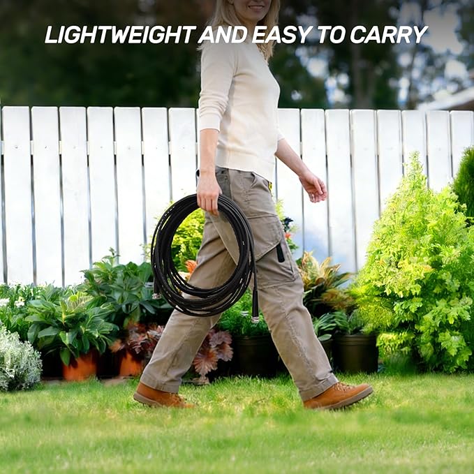 Garden Hose 100ft Non-Expandable,Lightweight,Premium Flexible, Kink-Resistant Design, Extra Durable & Leakproof with Solid Fittings, Easy Coil Storage for Car,Lawn,Pet&Outdoor Using (100FT)