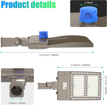480V 320W LED Parking Lot Light 44800LM with Photocell & Short Circuit Cap, UL DLC Listed, 5000K Shoebox Pole Light with Slip Fitter, IP65 Waterproof Commercial Street Area Lighting for Driveway/Yard