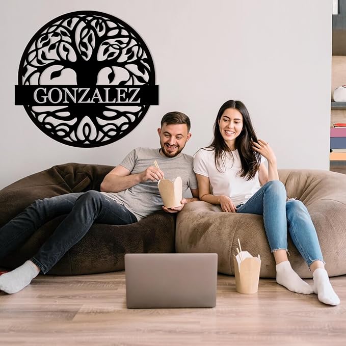 Tree of Life Custom Metal Signs, Personalized Tree of Life Family Sign Wall Decor, Outdoor Yard Decor, Last Name Sign for Home, Black Metal Wall Art, Housewarming Decorations Gift
