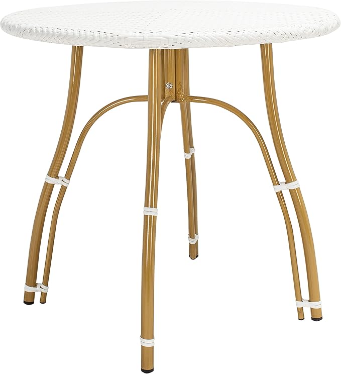 SAFAVIEH PAT4011C Outdoor Kylie White Rattan Bistro Table