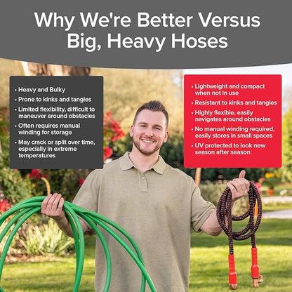 Pocket Hose Ballistic 25 FT Expandable Garden Hose w/Pocket Pivot Swivel Connector, Anti-Burst Sleeve Reinforced with Bulletproof Fiber, Lightweight, No-Kink, Compact, UV-Protected, AS SEEN ON TV
