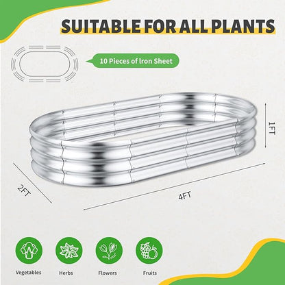 HOOPLE 2 Pack Raised Garden Bed 4x2x1FT, Galvanized Metal Raised Garden Bed Outdoor, Oval Design with Open Base for Better Drainage, Compact Garden Bed for Vegetables, Herbs & Flowers