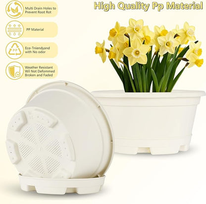 5 Pack 8.5 inch Plant Pot,Outdoor Flower Pots,Plastic pots for Plants Indoor with Drainage Holes and Trays, Decorative Garden Containers Sets for Houseplants