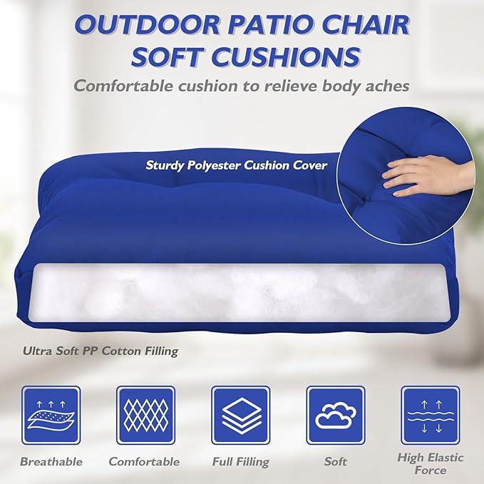 Outdoor High Back Chair Cushion,Water Resistant Tufted Adirondack Rocking Chair Cushion with Ties,Replacement Seat Cushion for Patio Furniture, 44''L x 19''W x 4''H