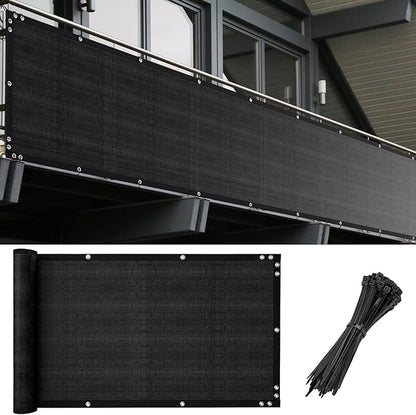 SPORTYOUTH 3ft x 16ft Balcony Fence Privacy Screen Black, Apartments Railing Windscreen Heavy Duty Fencing Mesh Cover Shade Net UV Protection for Deck Patio Outdoor Backyard Pool Porch