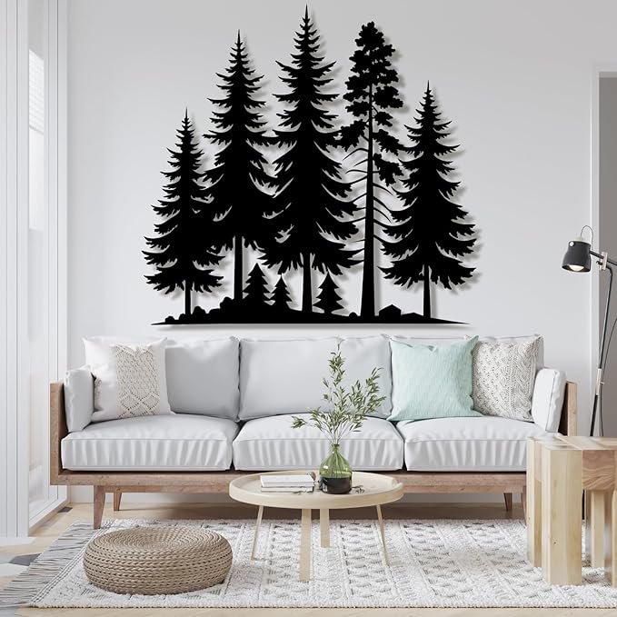 Metal Pine Tree Wall Art - Nature Decor, Wall Hanging, 24"W x 23"H / 60 x 57 cm