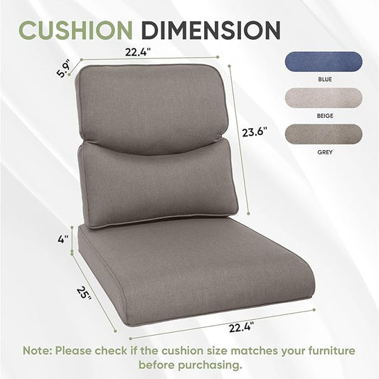Outdoor Chair Cushion Set of 3, Waterproof Outdoor Seat Cushions 25x22, Patio Chair Cushions for Outdoor Furniture, Couch Cushion Replacement, Include 3 Back & 3 Seat Cushions, Smile/Grey