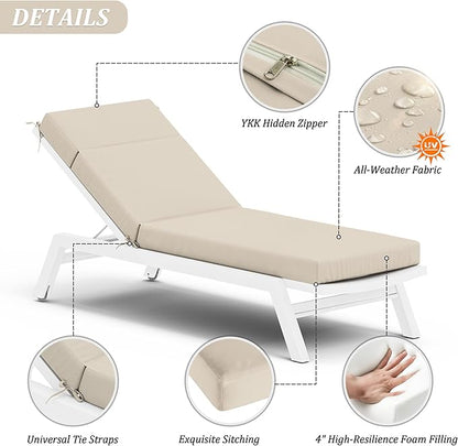 Chaise Lounge Cushion for Outdoor Furniture, Waterproof Fade and Tear Resistant Lounge Deck Chair Cushions for Patio Lawn Pool Resort Hotel