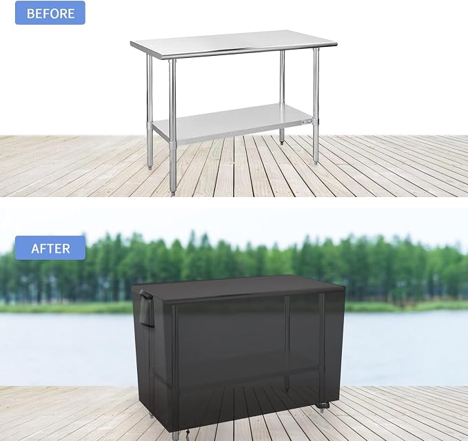 Outdoor Prep Table Cover 60 Inch,Waterproof Fadeproof UV Resistant Patio Stainless Steel Metal BBQ Table Cover All Season Protection for Outdoor Table - 60 x 30 x 34 Inch