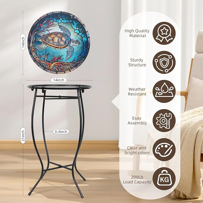 Round Side Table, 21 Inch Tall Side Table for Flower Pots Vase Home Decor, Weather Resistant Patio Table Plant Stand for Indoor Outdoor Use, Easy Assemble