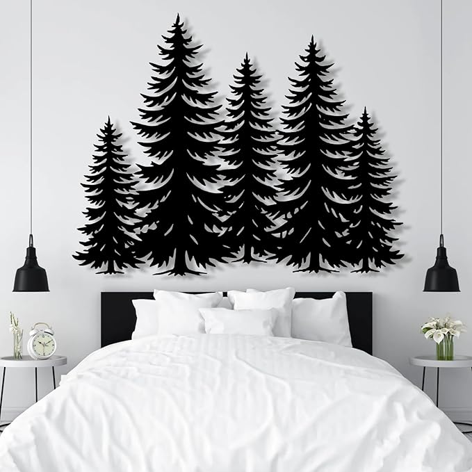 lunwall Metal Pine Tree Wall Art, Metal Forest Wall Art, Pine Branch Wall Decor, Christmas Tree Wall Decor, Forest Wall Hanging, Nature Lover Gift (Style 5, 37" W x 30" H / 95 x 75 cm)