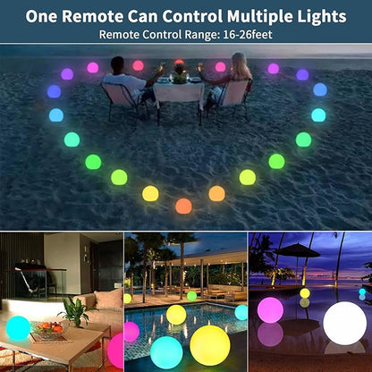 8-Inch 16 Color Changing LED Ball Lamp, IP68 Waterproof Led Glowing Orb Lights with Remote Control and Timer for Pool Garden Yard Home Party Decor