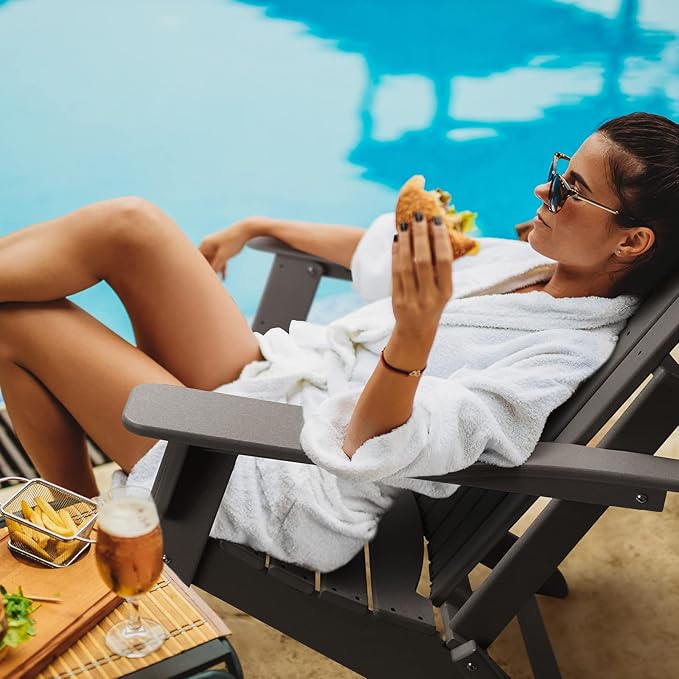 FUNBERRY Folding Adirondack Chair Set of 2, All Weather HDPE Fire Pit Chairs with Cup Holder for Outdoor