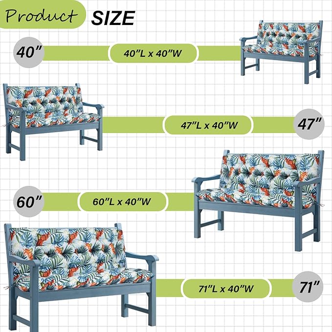 Swing Replacement Cushions with Backrest, 2 or 3 Seater Waterproof Non-Slip Overstuffed Swing Pad, Indoor/Outdoor Bench Cushion for Porch Chair Swing Garden Furniture (Summer, 40 * 40 in)