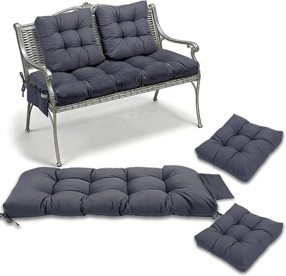 3 Pcs Wicker Chair Cushions Patio Loveseat Chaise Cushion Set - 1200D 47x19*4 Inch Waterproof Wicker Bench Cushions with 2 19x19x4 Inch Chair Cushions for Garden Porch Wicker Patio Furniture(Grey)