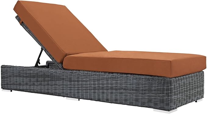 Modway Summon Wicker Rattan Aluminum Outdoor Patio Poolside Chaise Lounge Chair with Sunbrella® Fabric Cushions in Canvas Tuscan