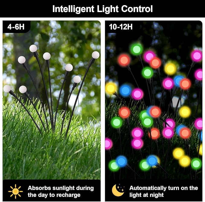 Solar Firefly Lights Multicolor, 2 Pack 800mAh Swaying Firefly Garden Lights Solar Powered Outdoor Waterproof Color Changing for Outside Yard Patio Lawn Pathway Walkway Stake Christmas Decor