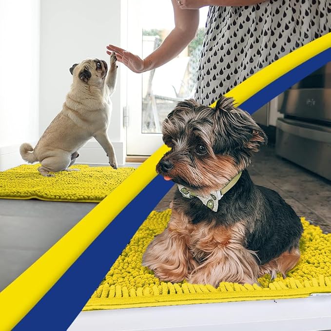 Muddy Mat® | Super Water Absorbent Door Mat Indoor, Microfiber Quick Dry Chenille Entryway Rug,Slip Resistant Front Door Mat,Indoor Mats for Entryway,Machine Washable Pet Rug, Lemon Yellow 20" x 30"