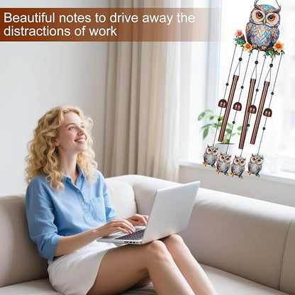 Owl Wind Chimes for Outside,Metal Windchimes with S Hook with Playful Design Wind Chime Garden Decor Outdoor Ideal Memorial/Housewarming/Birthday/Festival Gifts Front Yard Decor