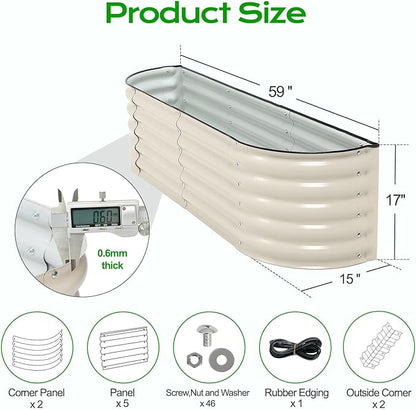 Aoodor 60"" L x 15"" W x 17"" H Galvanized Raised Garden Bed, Durable Half Moon Outdoor Planter Box for Vegetables, Flowers, and Herbs, Beige