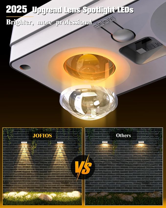 JOFIOS Solar Fence Lights 16 Pack, 50 Lumens Outdoor Solar Lights with 12 Modes RGB Color Glow LED，Waterproof, Solar Lights for Patio, Backyard, Deck, Fence, Railing(White Shell)