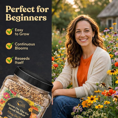 Bulk Wildflower Seed Mix – Honey Bee Wildflower Seed Mix 1 Pound Tub by GevaGrow | Bulk 300,000+ Seed Tub | 19 Variety Flower Seeds for Planting in Pots & Outdoor Gardens | No Messy Bags or Packets |