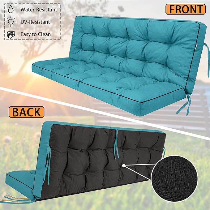 Swing Replacement Seat Cushions, 2-3 Seater Bench Cushions for Outdoor Furnitur with Backrest, Garden Recliner Seat Cushions Waterproof Sofa Pads (Lake Blue, 70.8x40in)