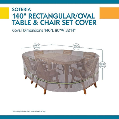 DUCKCOVERS Soteria Waterproof 140 Inch Rectangular/Oval Patio Table with Chairs Cover, Outdoor Table and Chair Cover