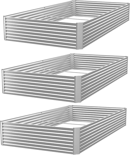 3 Pack 8x4FT Corrugated Galvanized Steel Raised Garden Bed Outdoor, Metal Above Ground Garden Bed for Vegetables and Flowers, Rectangle Raised Beds for Gardening
