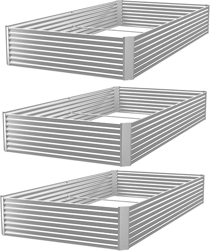 3 Pack 6x3FT Corrugated Galvanized Steel Raised Garden Bed Outdoor, Metal Above Ground Garden Bed for Vegetables and Flowers, Rectangle Raised Beds for Gardening