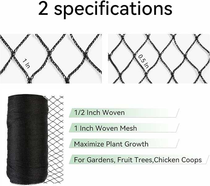Bird Netting for Garden 50x50 Ft, 1 Inch Mesh Heavy Duty Garden Netting for Plants, Fruit Trees & Blueberries, UV Resistant Outdoor Protection Against Birds, Squirrels, Deer & Poultry