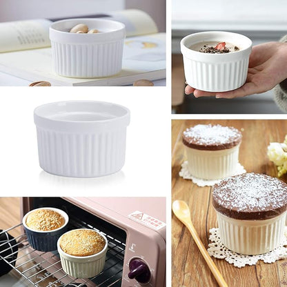 Porcelain Ramekins 4OZ,Set of 8, Souffle Dishes, Oven Safe Ramekin Bowls Serving For Creme Brulee, Custard, Pudding, Mini Desserts, Jam, Dips, Sauces, Ramekins For Baking