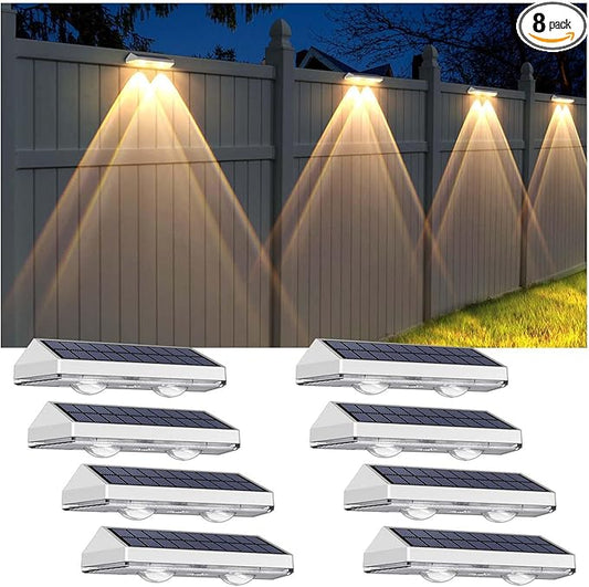 Solar Fence Lights Outdoor - 2700/4000/6000K 3 Modes, IP65 Waterproof Fence Solar Lights Outdoor, Fence Light Solar Powered for patio decor/Railing/Step and Wall - Unique Housewarming Gifts（8 Pack)