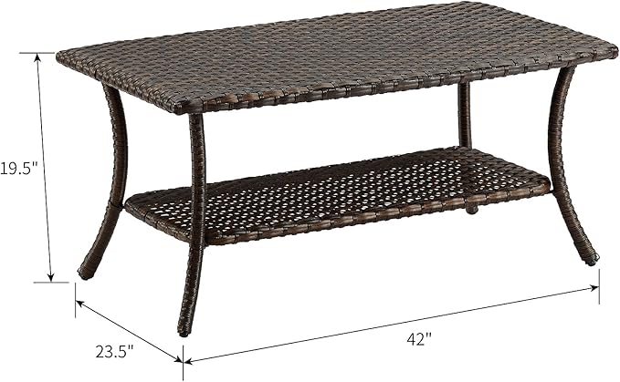 HUMMUH Wicker Patio Coffee Table,Rattan Outdoor Coffee Table with 2-Layer Storage Furniture Tables for Garden,Porch,Backyard