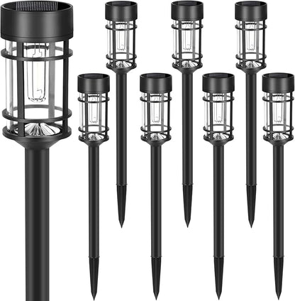 Mancra Solar Pathway Lights, 8 Pack LED Solar Lights Outdoor Waterproof, Glass Metal Garden Lighting for Yard Path Landscape Lawn Walkway Driveway, 3000K
