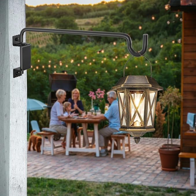 AILIN YELOKIE 16" 360° Swivel Plant Hanger (4-Pack) - Heavy Duty Solid Steel Wall Hook, 12-Directional Adjustable for Bird Feeders, Outdoor/Indoor Plants, Garden & Patio, Rust-Resistant Black