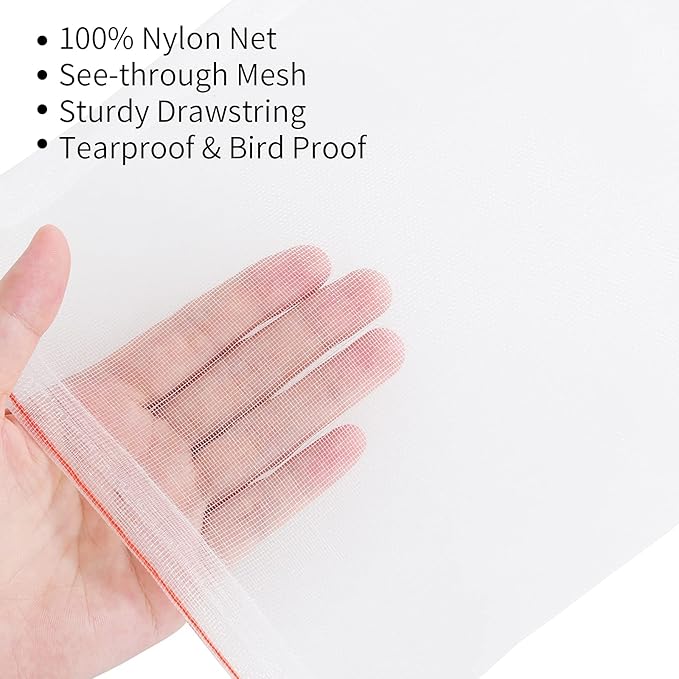 Kikhope 50 Pcs Fruit Protection Bags, 14"x10" Fruit Netting Bags, Garden Netting Bags with Drawstring, Fruit Tree Bags, Netting Barrier Bags for Protecting Fruits and Vegetables