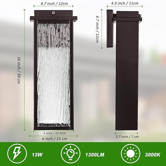 16" Oil Rubbed Bronze Dusk to Dawn LED Outdoor Wall Light, Large Brown Exterior Lighting Fixture, Modern Outside Wall Mounted Porch Sconce, Waterproof Patio Lantern Lamp with Sensor, 1 Pack