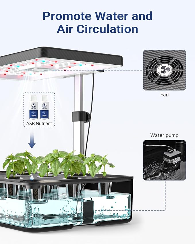 iDOO Hydroponics Growing System Kit 12Pods, Indoor Herb Garden with LED Grow Light, Built-in Fan, Auto-Timer, Adjustable Height Up to 11.3", for Home School Office, Gifts for Women Men Fathers