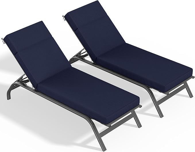 2 Pcs Chaise Lounge Cushions Outdoor, 80" L X 26" W X 4" D Lounge Chair Cushions for Outdoor Furniture, High-Density Foam Patio Chaise Cushion-Waterproof Fade-Resistant ThickPatio lounge chair cushion