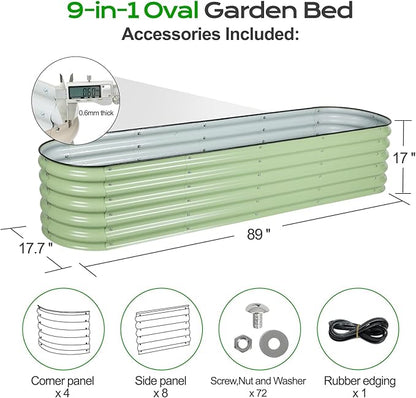 Aoodor 9-in-1 Modular Aluzinc Metal Raised Garden Bed, 89" L x 17.7" W x 17" H, Outdoor Planter Box for Vegetables, Flowers, and Herbs, Olive Green