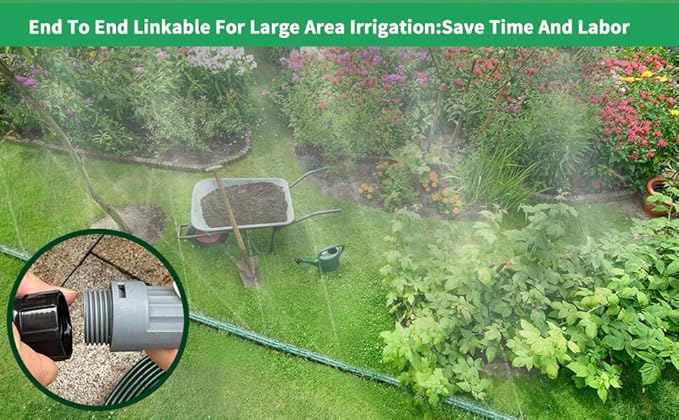 Watoo 2026 Sprinkler Hose & Soaker Hose for Yard - 100 FT Reinforced Flat Garden Hose with Holes, Heavy Duty No-Kink Lawn Irrigation Hose (Includes Stakes, High Pressure Spray)