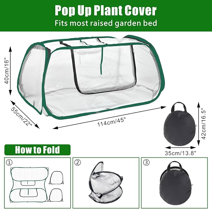 Dual-Layer Garden Plant Cover for Raised Beds, Freeze Protection & Breathable Mesh, Pop Up Garden Rows Plants Cover Accelerators, Greenhouse Cover for Seedlings, Vegetables & Fruits, 45" x 22" x 16"