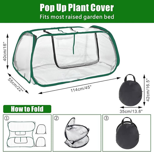 Dual-Layer Garden Plant Cover for Raised Beds, Freeze Protection & Breathable Mesh, Pop Up Garden Rows Plants Cover Accelerators, Greenhouse Cover for Seedlings, Vegetables & Fruits, 45" x 22" x 16"