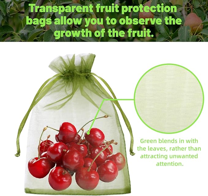 100Pcs Fruit Protection Bags, Garden Plant Fruit Netting Cover Bags, Drawstring Mesh Fruit Protectors Barrier for Apples, Tomatoes, Fruit Trees, Veggies Garden(4x6 Inch)