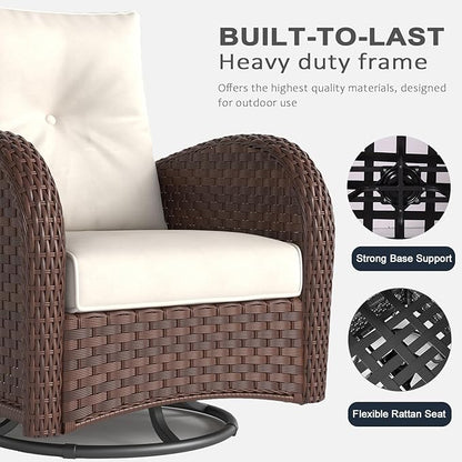 LayinSun 7 Pieces Outdoor Patio Furniture Set with Fire Pit Table, Rattan Wicker Sectional Swivel Rocker Chairs Sets