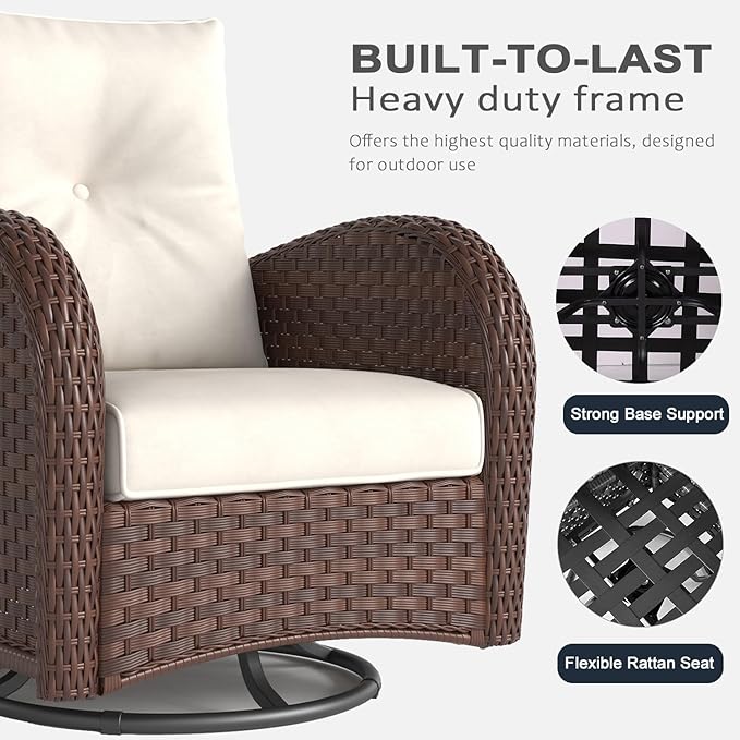 LayinSun 5 Pieces Outdoor Patio Furniture Set, Rattan Wicker Sectional Swivel Rocker Chairs Sets