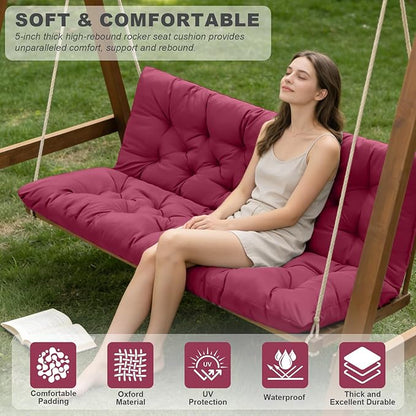 Porch Swing Cushions,Outdoor Cushions 3 Seater Replacement with Backrest, Waterproof Thickened Bench Cushion with Ties for Porch, Patio,Outdoor, Backyard and Garden (Wine Red 60 * 40 in)
