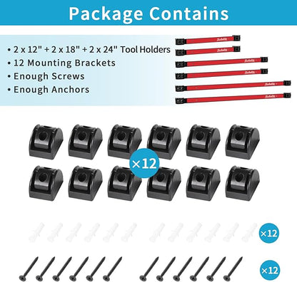 12" 18" 24" Magnetic Tool Holder Strip, Red Magnet Bar, Metal Tool Organizer Rack for Garage Organization, Easy To Install in Workshop, Mounting Screws Included