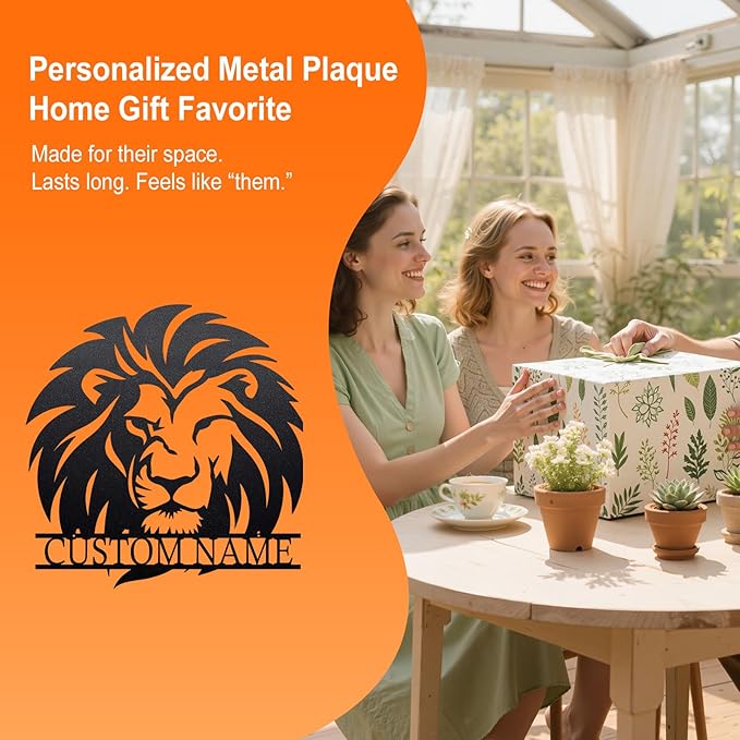 Personalized Metal Lion Name Sign – Custom Wall Art with Majestic Animal Design, Durable Outdoor & Indoor Home Decor – Unique Housewarming & Wedding Gift for Couples, Families, and Friends Style1